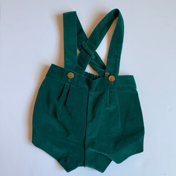 Vintage Baby Suspender Short Set Green Velour 6-9m - Picture 10 of 16